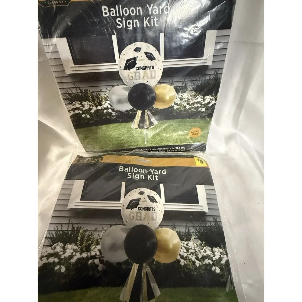 Graduation Balloon Yard Sign Kit Lot of 2 2025 Congrats Grad Outdoor Decor Set